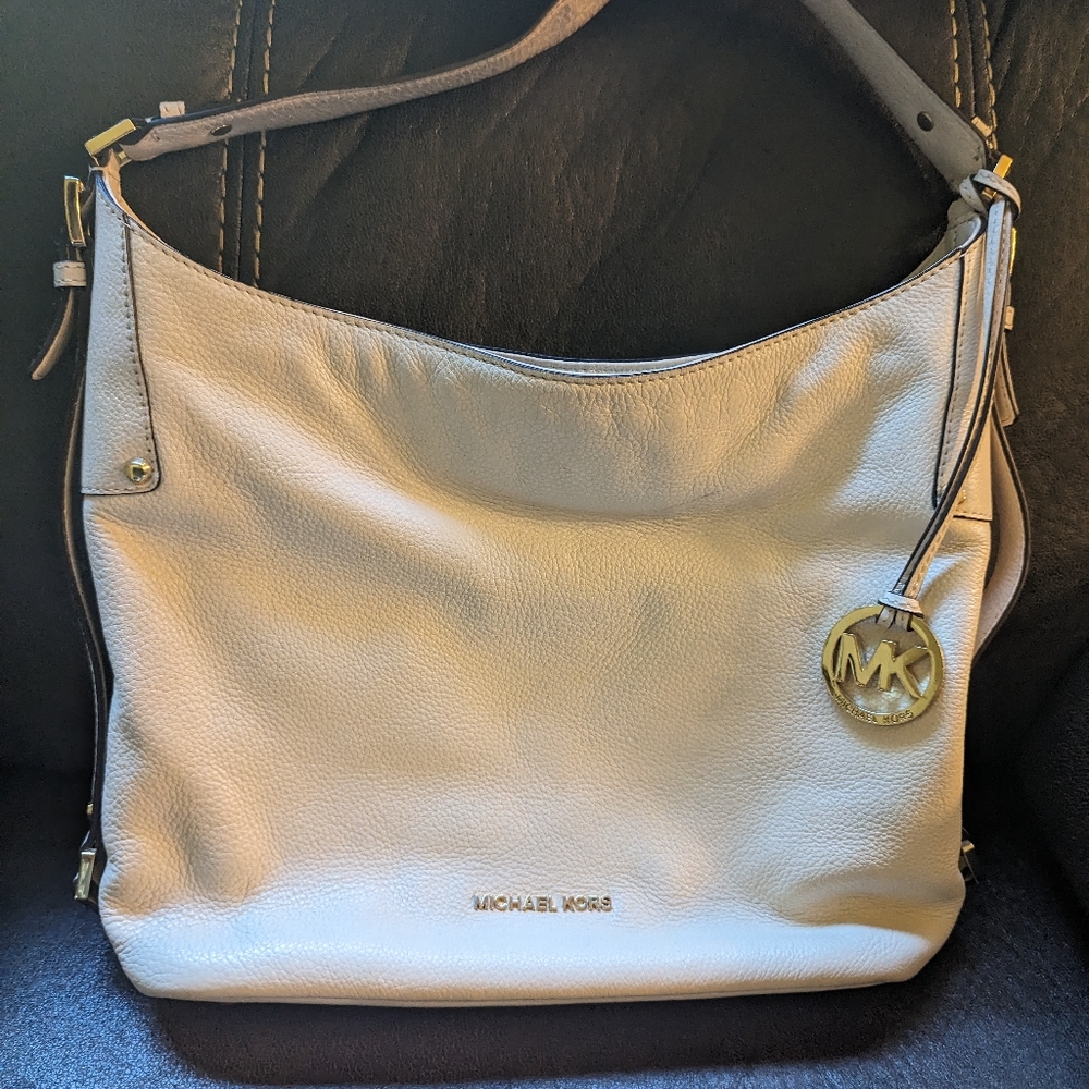 Authentic Michael Kors large handbag, white with gold accents